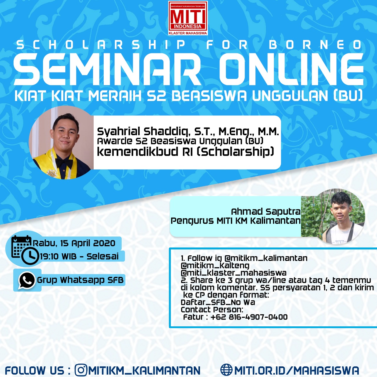 You are currently viewing SCHOLARSHIP FOR BORNEO Seminar Online Kiat Kiat Meraih S2  Beasiswa Unggulan